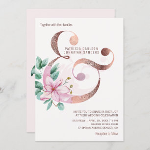 Invitation Magnolias rose vif rose or mariage