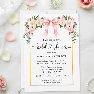 Invitation Magnolias Roses Ruban Rose Aquarelle Enterrement d