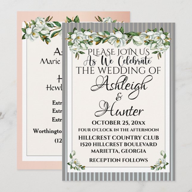 Invitation Magnolias - Un Jour De Charme Pour Un Mariage - In (Devant / Derrière)