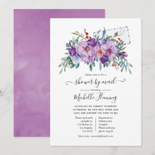 Invitation Magnolias violet et Baby shower Rose par courrier