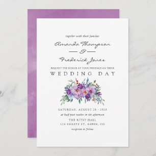 Invitation Magnolias violet et Mariage Rose d'aquarelle