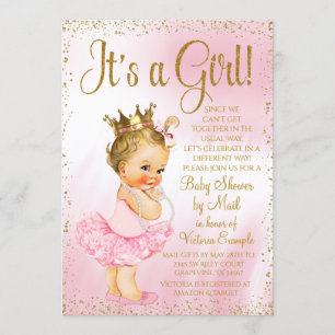 Invitation Mail Baby shower Pink Gold Blonde Princess Tutu