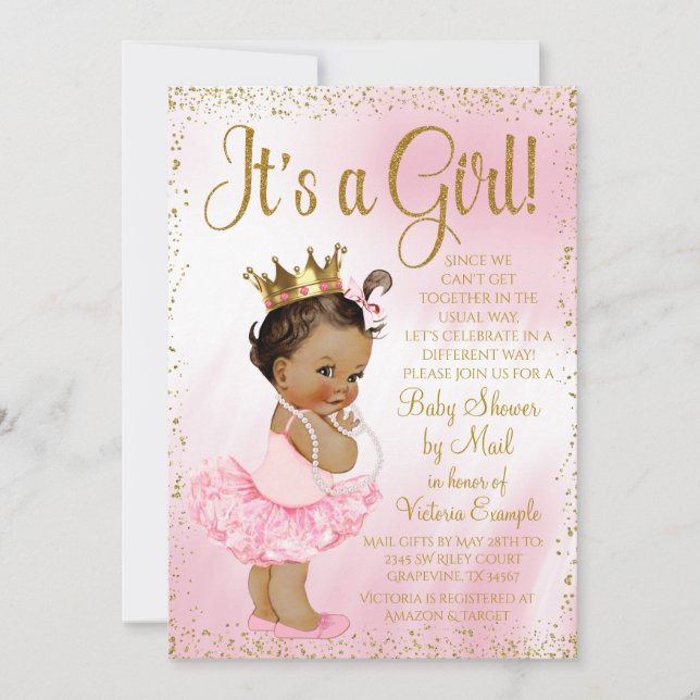 Invitation Mail Baby shower Pink Gold Ethnic Princess Tutu (Devant)
