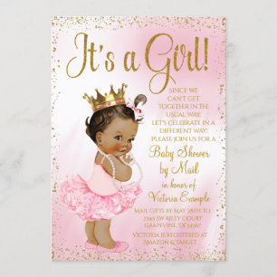 Invitation Mail Baby shower Pink Gold Princess Tutu