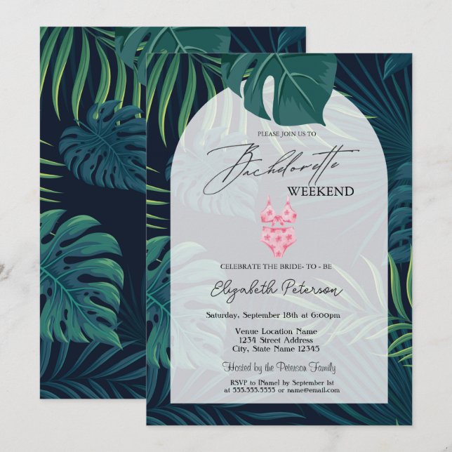 Invitation Maillot de Bain Feuilles de Palmier Enterrement de (Devant / Derrière)