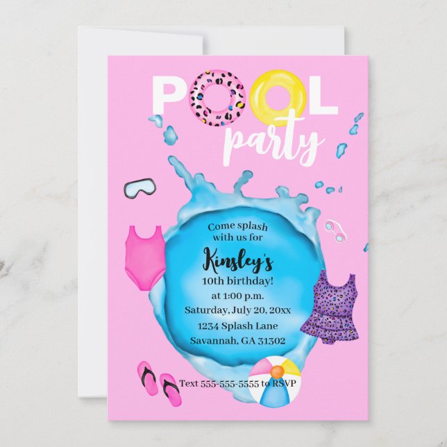 Invitation Maillot de bain léopard pour fête d'anniversaire a (Devant)