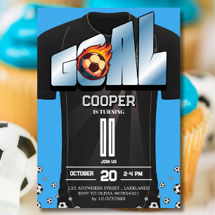 Invitation Maillot de foot bleu et noir pour fête d'anniversa