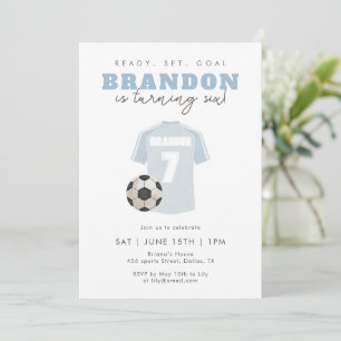 Invitation Maillot de foot bleu pour garçons, fête d'annivers
