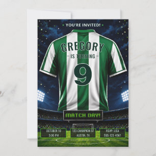 Invitation Maillot de football vert personnalisé pour anniver