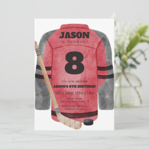 Invitation Maillot de hockey rouge pour fête d'anniversaire s