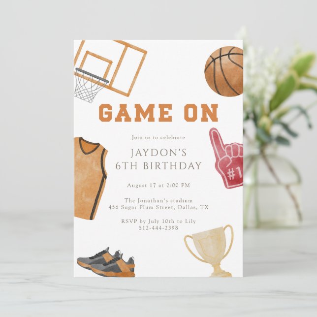 Invitation Maillot de naissance Orange Game On Basketball  (Debout devant)