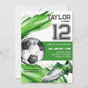 Invitation Maillot de sport vert pour garçon de football pour