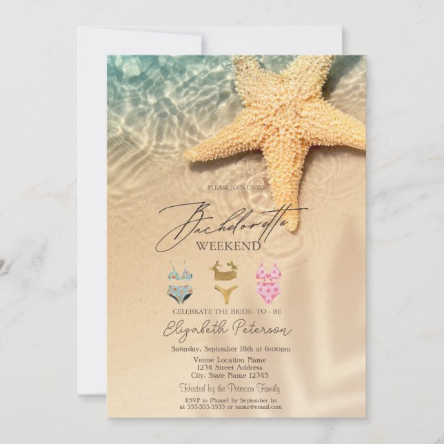 Invitation Maillots de Bain Fête de Filles à la Plage Seastar (Devant)