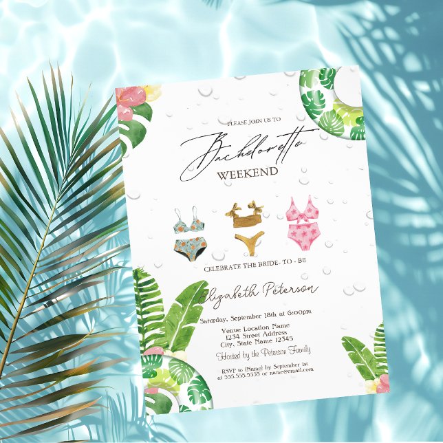 Invitation Maillots de Bain Feuille de Palmier Piscine Enterr (Créateur téléchargé)