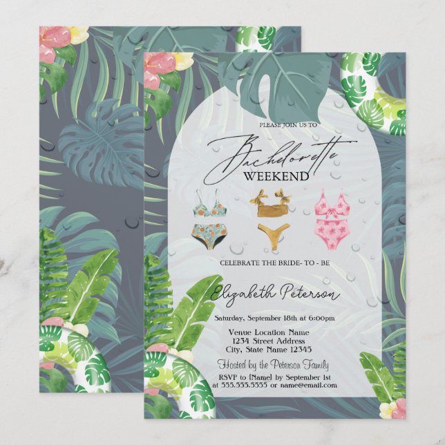 Invitation Maillots de bain Feuilles de palmier Piscine Enter (Devant / Derrière)