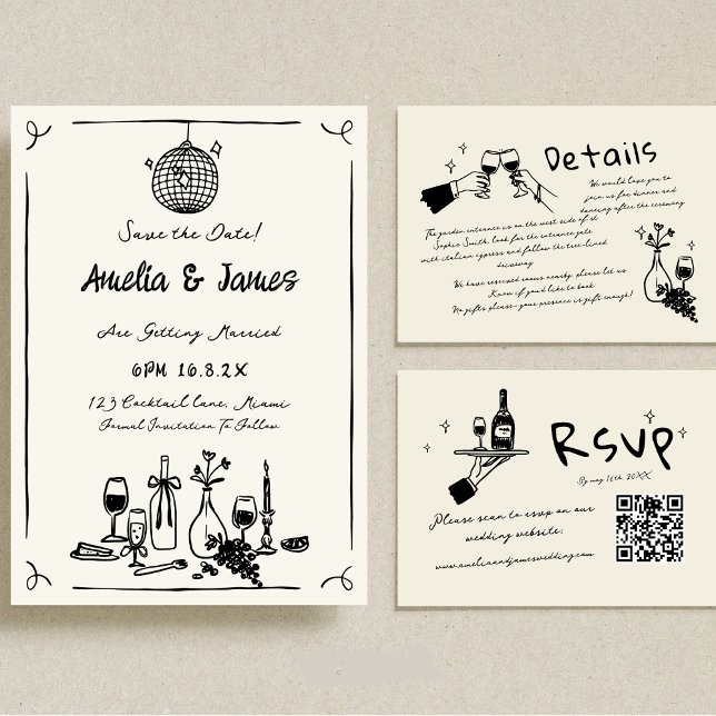 Invitation Main amusante tirée Enregistrer la date mariage cu (Créateur téléchargé)