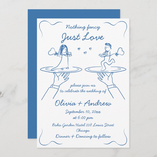 Invitation Main blanche dessinée main Mariage manuscrit (Devant / Derrière)