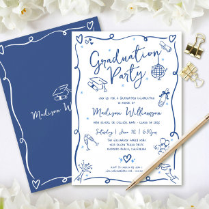 Invitation Main bleue dessinée à la main Doodles Fête de fin