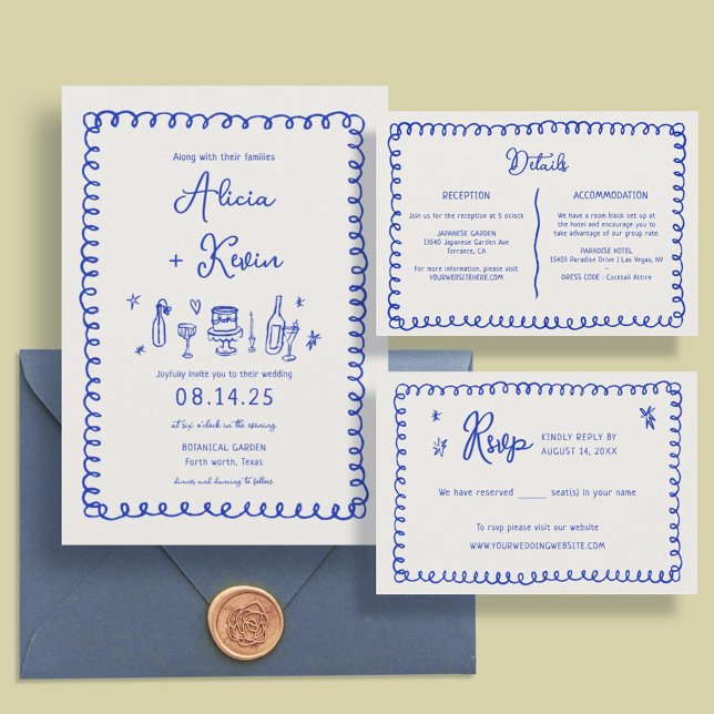 Invitation Main Bleue Tiré Français Amusant Mariage Invitatio (Créateur téléchargé)