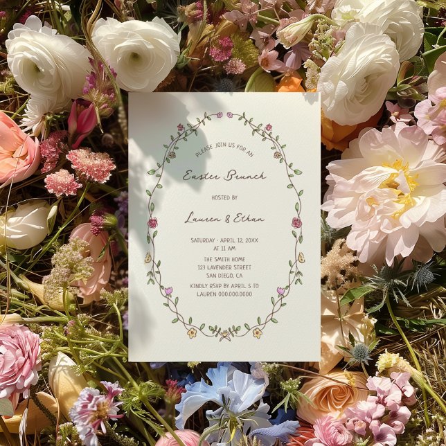 Invitation Main de Brunch de Pâques tiré sur la couronne de f (Créateur téléchargé)