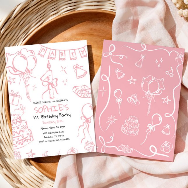 Invitation Main dessinée 1er anniversaire Invitation, Doodle  (Créateur téléchargé)