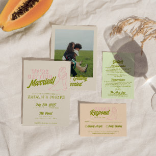 Invitation Main dessinée colorée Retro Bold Mariage funky