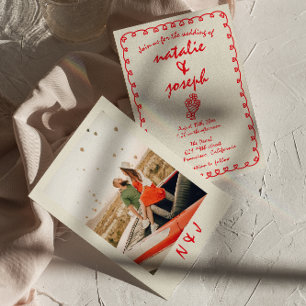 Invitation Main dessinée Rétro Funky branché Mariage branché