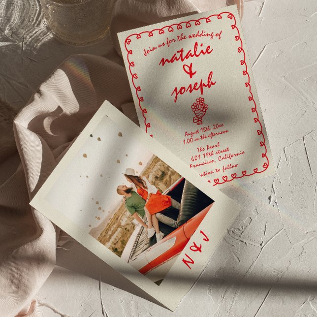 Invitation Main dessinée Rétro Funky branché Mariage branché (Créateur téléchargé)