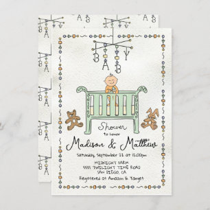 Invitation Main dessinée Whimsical Baby Crib Mobile