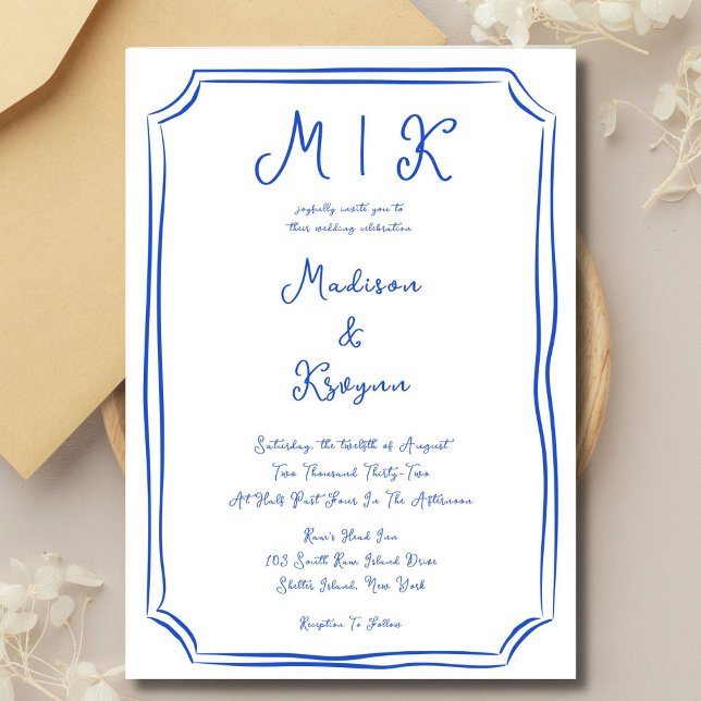 Invitation Main dessinée Whimsical Blue Mariage français (Créateur téléchargé)