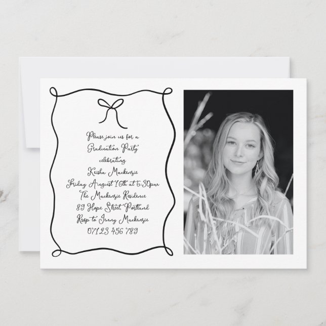 Invitation Main Draw Bow Photo Black Graduation Party (Devant)