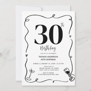 Invitation Main Drawn Birthday Party 30th, 40th, 50th,