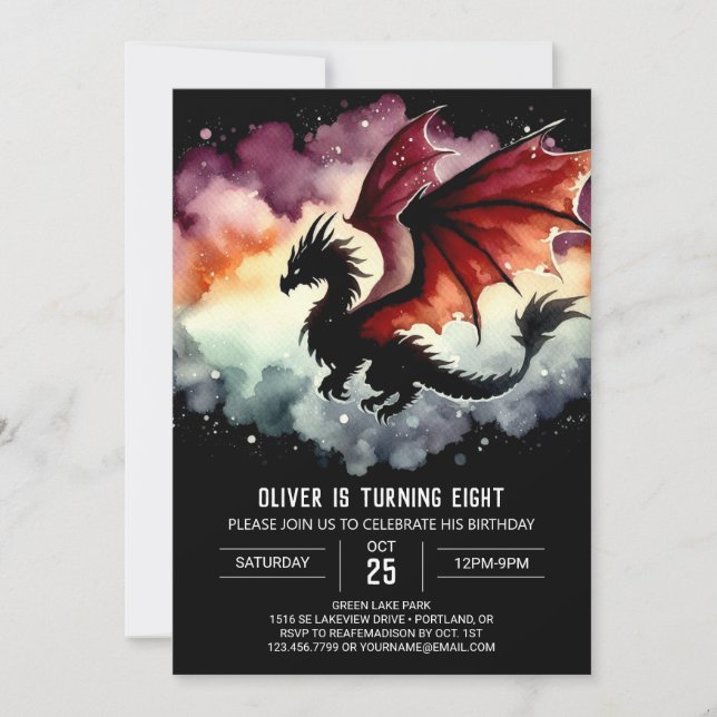 Invitation Main Drawn Bold Dragon Célébration d'anniversaire (Devant)