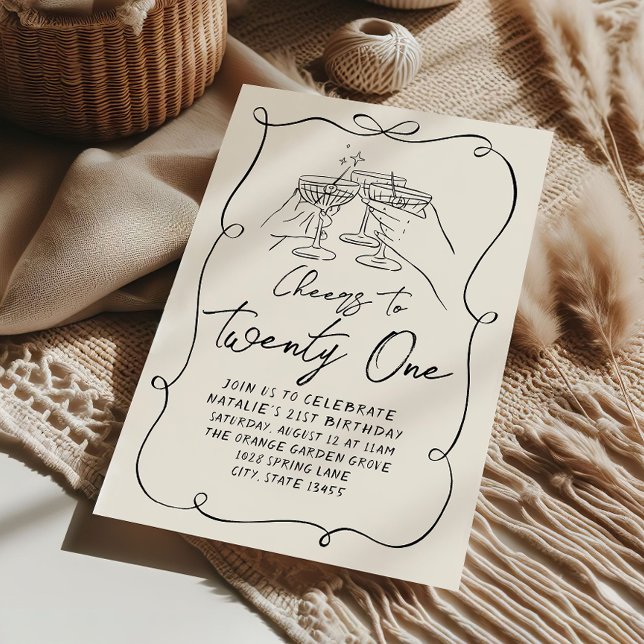 Invitation Main Drawn Bow 21e Coquette Fun Birthday Party (Créateur téléchargé)