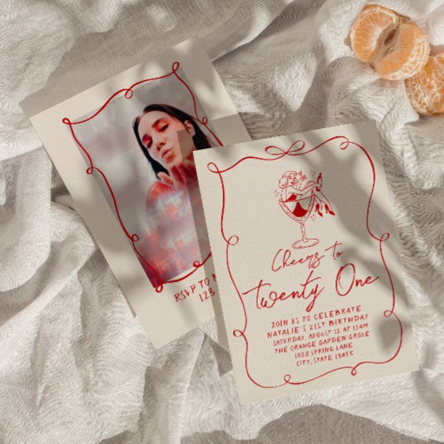 Invitation Main Drawn Bow 21st Bow Photo Anniversaire (Créateur téléchargé)