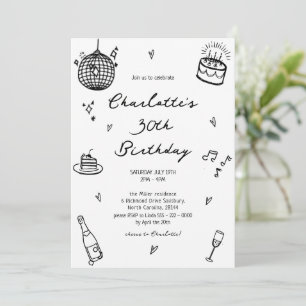 Invitation Main Drawn disco ball 30e anniversaire
