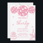 Invitation Main Drawn Disco Ball 30e fête d'anniversaire<br><div class="desc">30e anniversaire Disco Ball Pink dessiné à la main</div>
