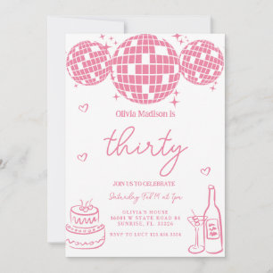 Invitation Main Drawn Disco Ball 30e fête d'anniversaire
