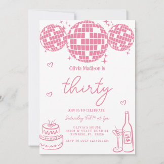 Invitation Main Drawn Disco Ball 30e fête d'anniversaire