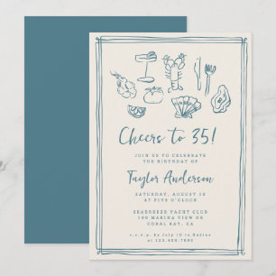 Invitation Main Drawn Funky Nautical Beach 35e anniversaire