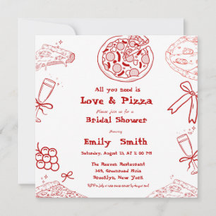 Invitation Main Drawn is love & Pizza Fête des mariées