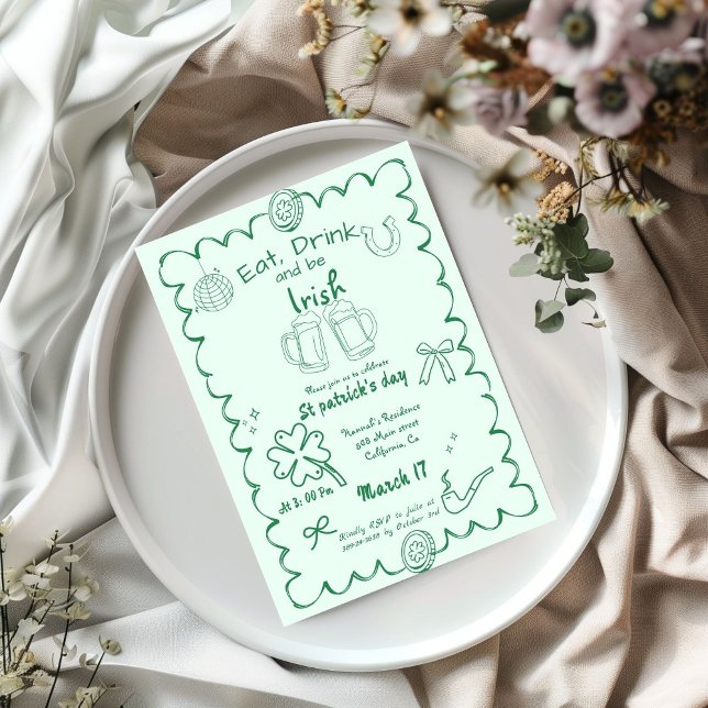 Invitation Main Drawn St. Patrick's Day Girls Night Part (Créateur téléchargé)