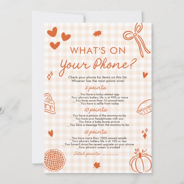 Invitation Main Drawn What's on Your Phone Baby shower Game (Devant)