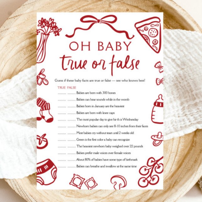 Invitation Main Dray Oh Baby True ou False Baby shower Jeu (Hand Drawn Oh Baby True or False Baby Shower Game)