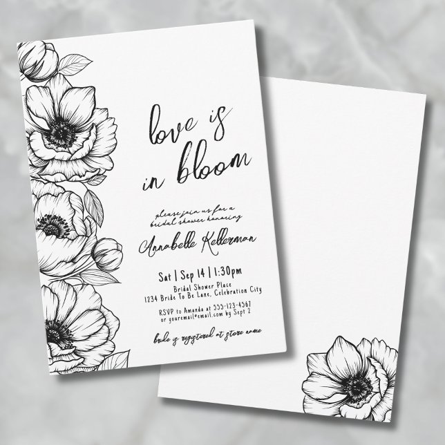 Invitation Main florale tirée Fête des mariées lunaire (Floral Hand Drawn Whimsical Bridal Shower Invitation)