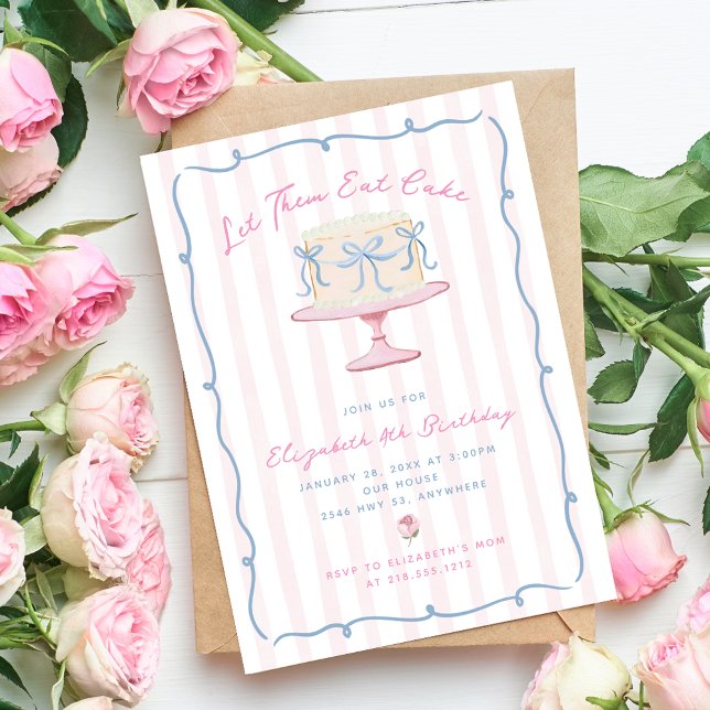 Invitation Main Glissée Quirky Laissez-Les Manger Du Gâteau A (Quirky Hand Drawn Let Them Eat Cake Birthday Invitation)