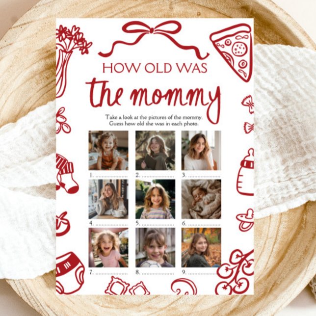 Invitation Main Italienne Rouge Dessinée Comme L'Ancien Était (Red Italian Hand Drawn How Old Was The Mommy Game)