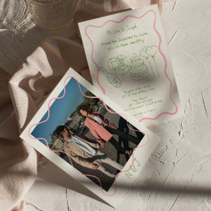 Invitation Main moderne dessinée couleur photo Mariage tendan