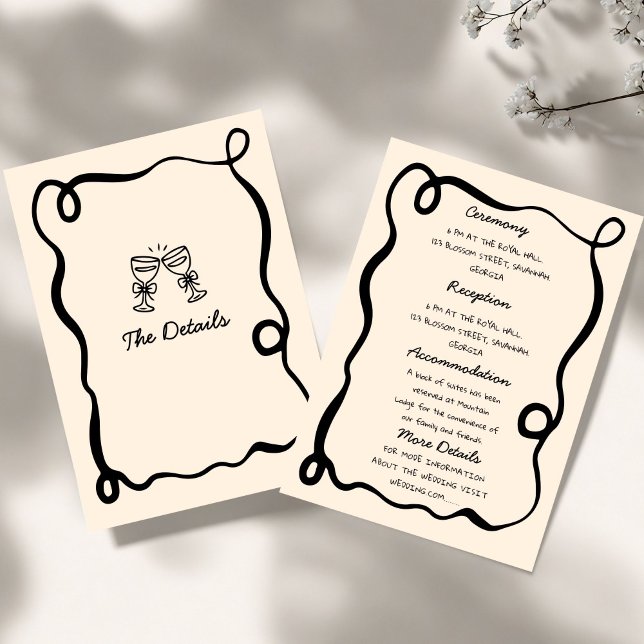 Invitation Main noire dessinée Mariage fantaisiste Champagne (Créateur téléchargé)