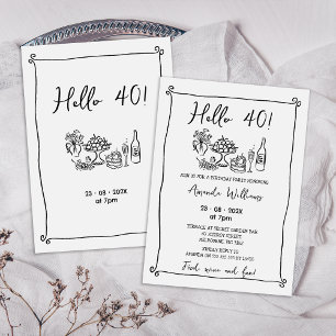 Invitation Main noire Whimsical tirée 40e anniversaire